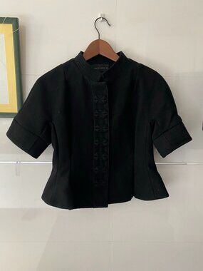 Purificacion Garcia Wool Short Sleeve Peplum Jacket Top Black Passemeterie 38